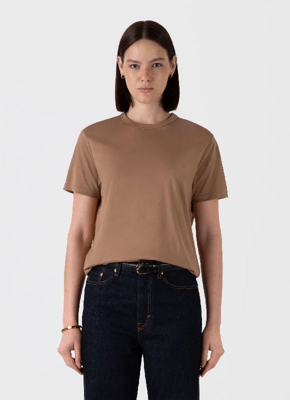 cute peplum blouse for ladies -Women's Relaxed Fit T-shirt in Almond