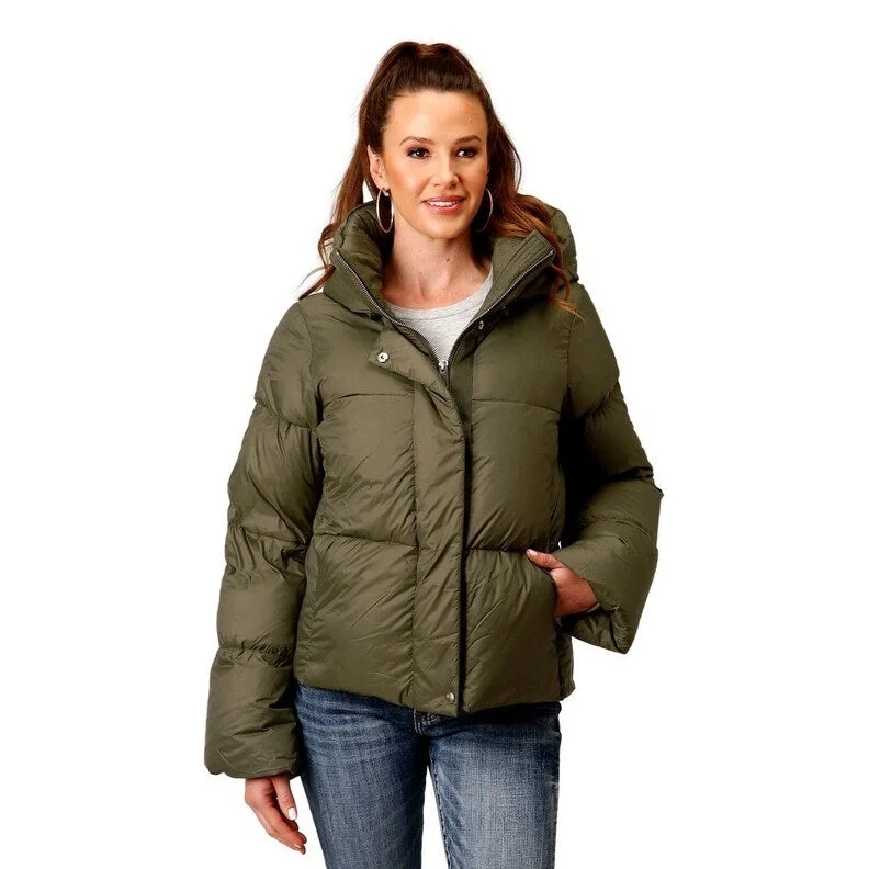 women's sherpa-lined jacket -Roper Western Jacket Womens Hood Puffer Green 03-098-0693-6192 GR