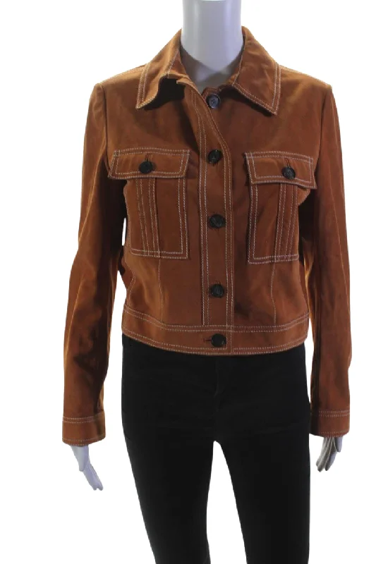 women's stylish blazer -Salvatore Ferragamo Womens Suede Button Down Jacket Orange