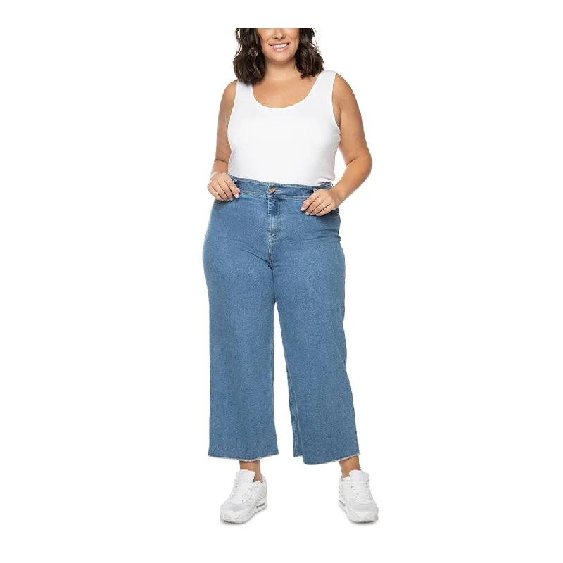 comfortable plus-size denim jeans -Black Tape Women's High Rise Culotte Jeans Blue Size 14W