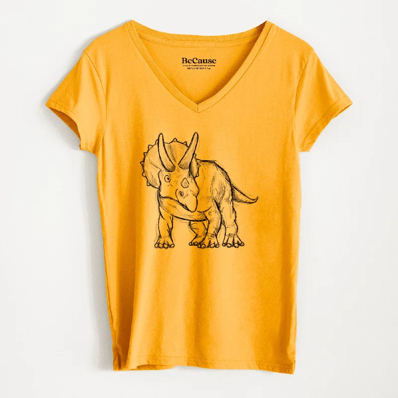 breathable moisture-wicking top for women -Triceratops Horridus - Women's 100% Recycled V-neck