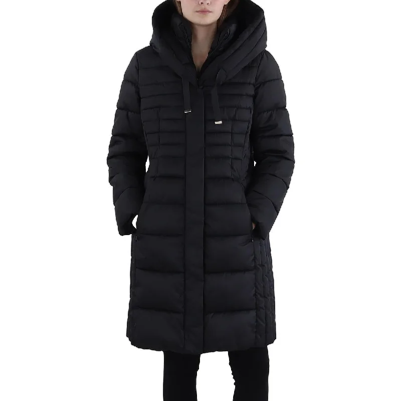 zip-up casual anorak jacket for women -Tahari Womens Hooded Long Puffer Jacket