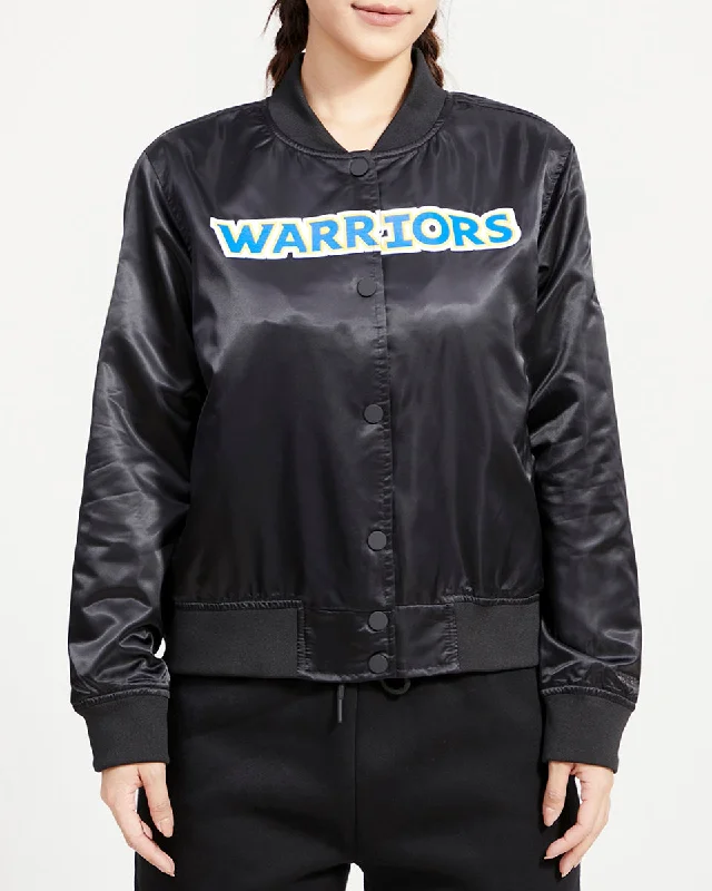 soft touch sherpa coat for women -NBA GOLDEN STATE WARRIORS CLASSIC WOMEN'S SATIN JACKET (BLACK)