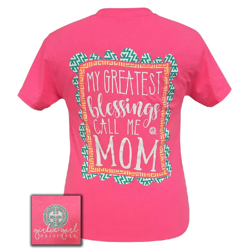 women's striped casual shirt -Greatest Blessings Mom-Safety Pink SS-1625