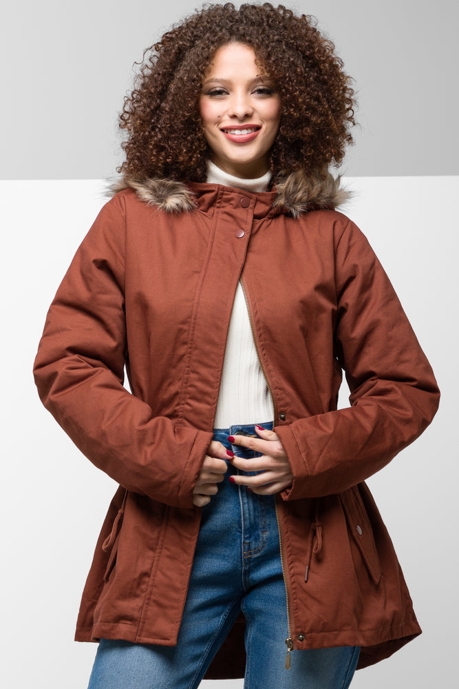 ladies' lightweight anorak coat -Parka Jacket Brown