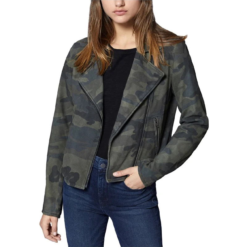 double-layered long coat for women -Sanctuary Clothing Womens Camo-Print Suede Motorcycle Jacket, Green, X-Small