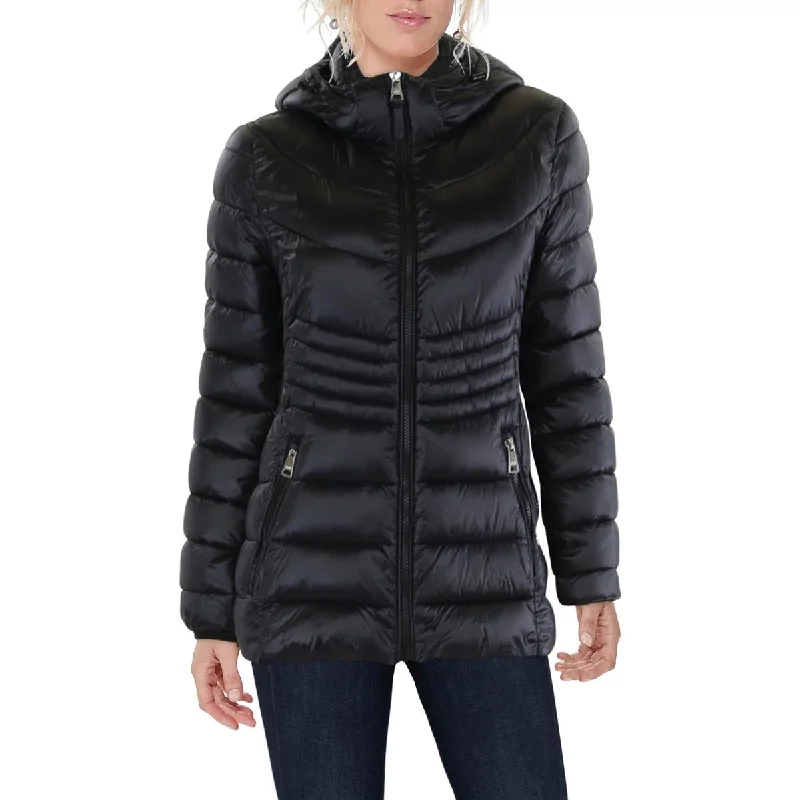 women's double-breasted coat -DKNY Womens Quilted Packable Puffer Jacket