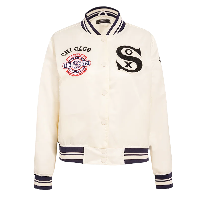 ladies' quilted coat -MLB CHICAGO WHITE SOX RETRO CLASSIC WOMEN'S SATIN JACKET (EGGSHELL/BLACK)