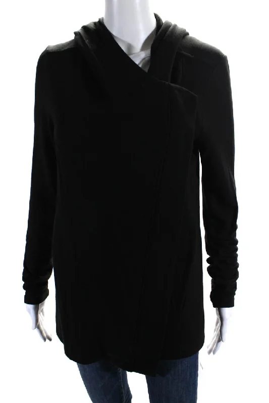 women's reversible coat -Helmut Lang Womens Front Zip Lightweight Knit Hooded Jacket Black