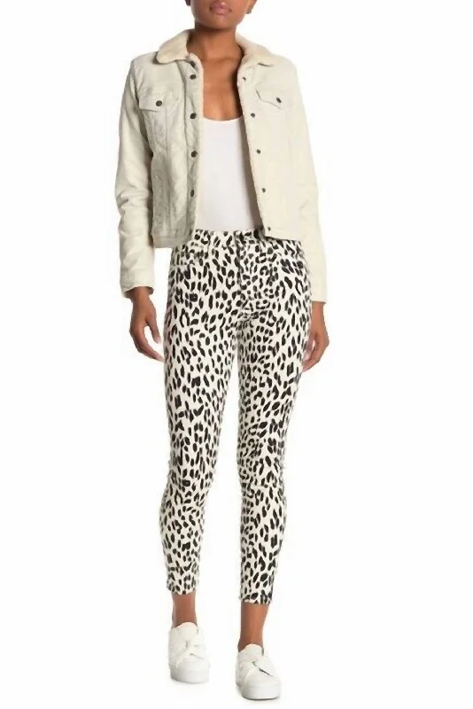 ladies' stretchy denim pants -Charlie High Rise Leopard Print Coated Skinny Jeans In White, Black