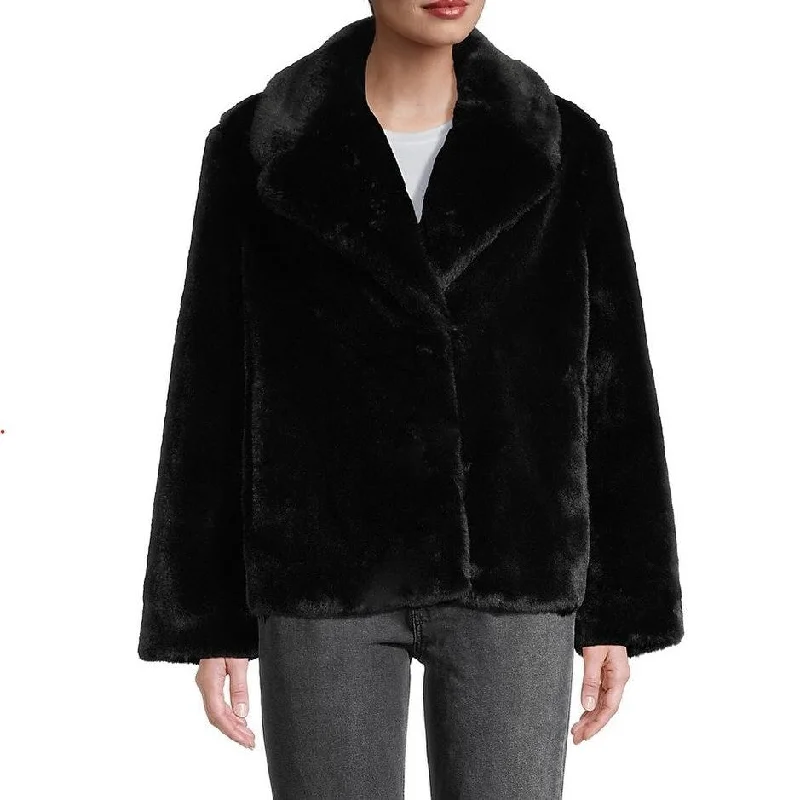 women's stylish blazer -Apparis Milly Plant Based Faux-Fur Coat Black