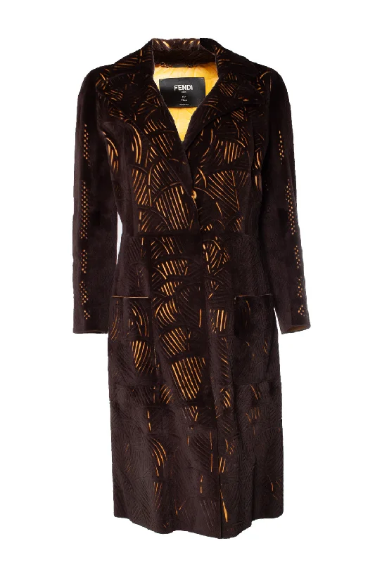 ladies' long hooded winter coat -Lasercut mink and leather coat