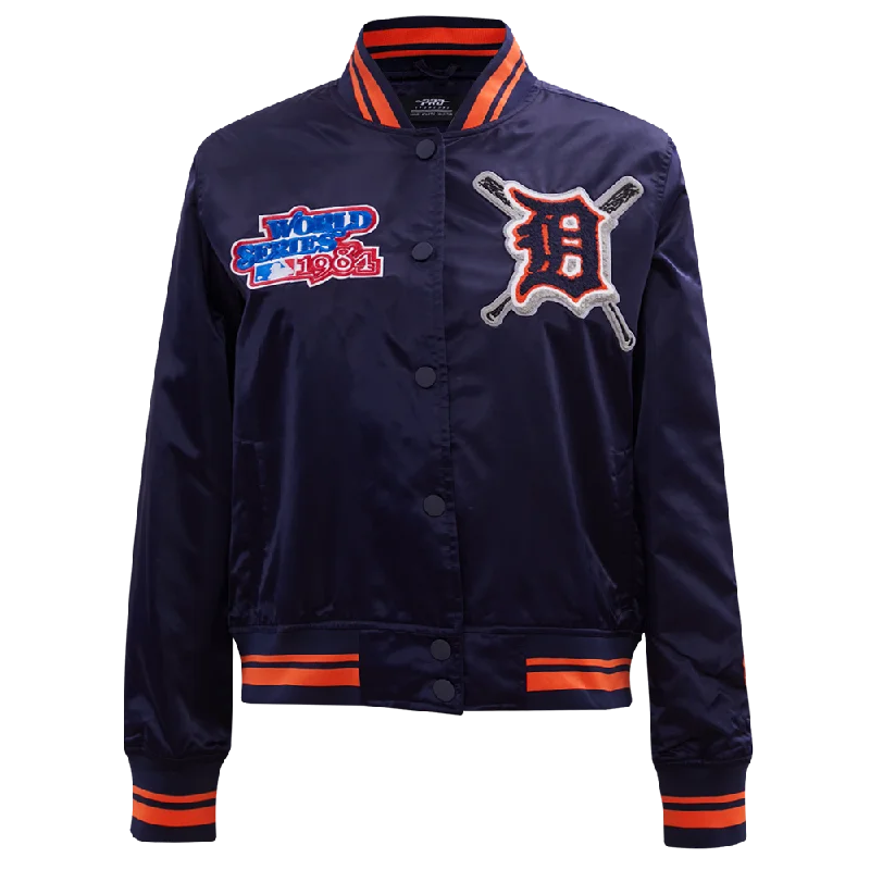 waterproof hiking jacket for women -MLB DETROIT TIGERS MASHUP WOMEN'S RIB SATIN JACKET (MIDNIGHT NAVY/ORANGE/MIDNIGHT NAVY)