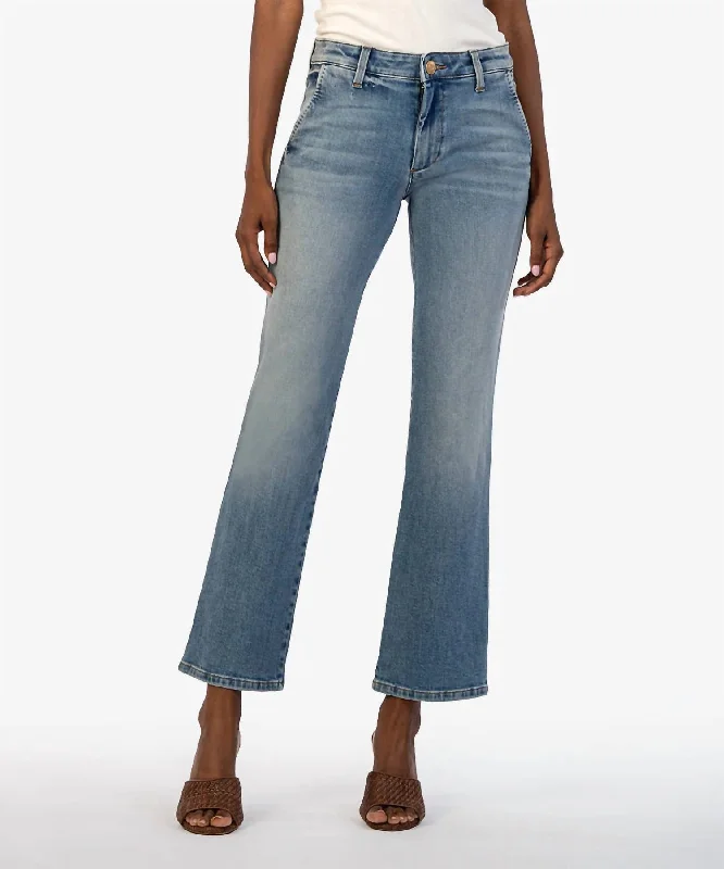 ladies' cropped denim pants -Kelsey Mid Rise Ankle Flare Jeans In Decreaed Wash