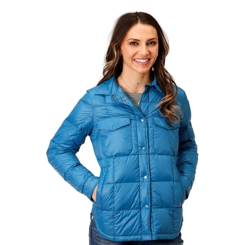 women's varsity bomber jacket -Roper Western Jacket Womens Quilted Snap Teal 03-098-0693-6162 BU