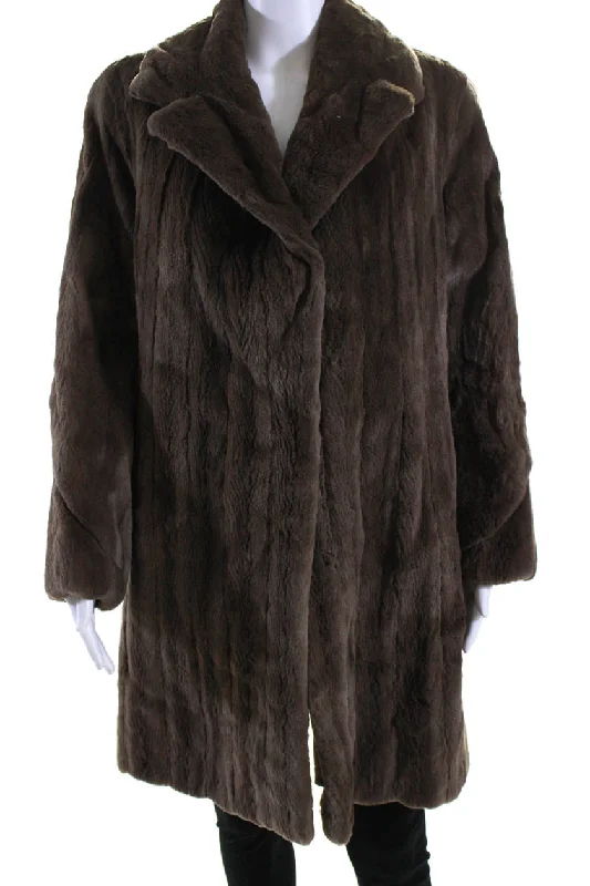 ladies' insulated ski jacket -Phil M Stupp Womens Long Sheared Rabbit Fur Hook & Eye Coat Brown