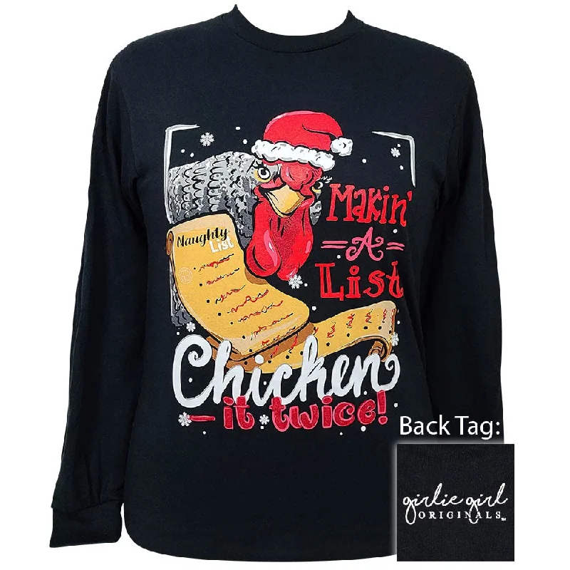 ladies' lightweight summer top -2541 Chicken it Twice Front Design LS- Black