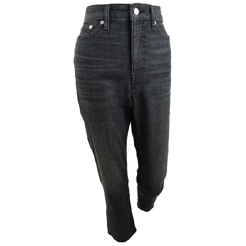 trendy oversized denim jeans for women -Lauren by Ralph Lauren Women's Raw-Cut Straight-Leg Ankle Jeans (6, Noir Wash)