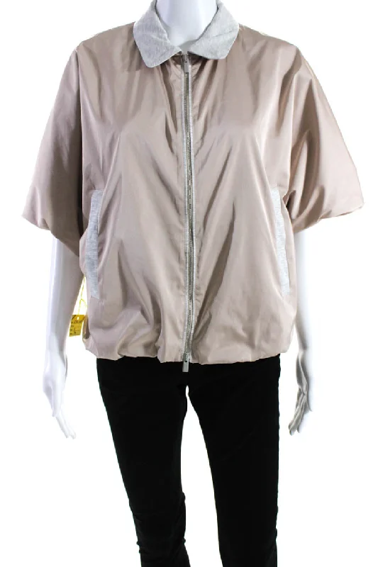 women's outdoor fleece jacket -Peserico Womens Full Zipper Short Sleeves Jacket Beige Grey