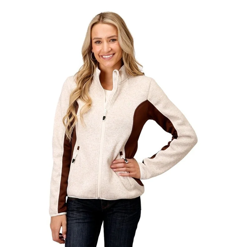 winter-ready faux shearling jacket for women -Roper Western Jacket Womens Fleece Zip Logo Cream 03-098-0794-6156 WH