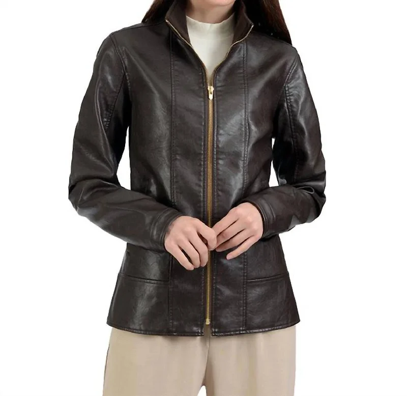 ladies' insulated ski jacket -Classic Racer Leather Jacket In Black