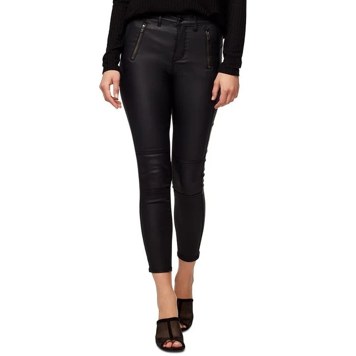 ladies' cropped wide-leg jeans -Sanctuary Women's Cropped Faux Leather Moto Jeans Black Size 27