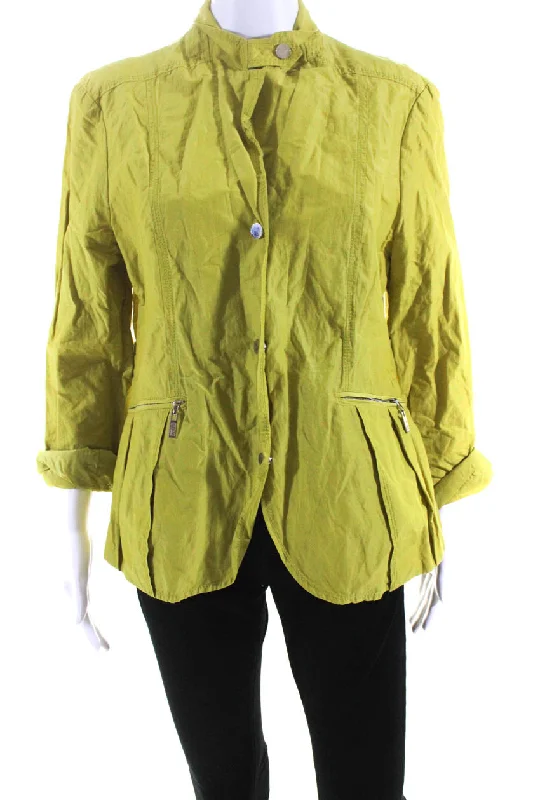 fashionable belted wool coat for women -Armani Collezioni Womens Lime Green Waterproof Long Sleeve Jacket