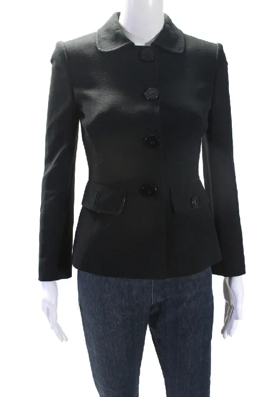 women's lightweight jacket -Dolce & Gabbana Womens Woven Button Up Collared Jacket Black Wool