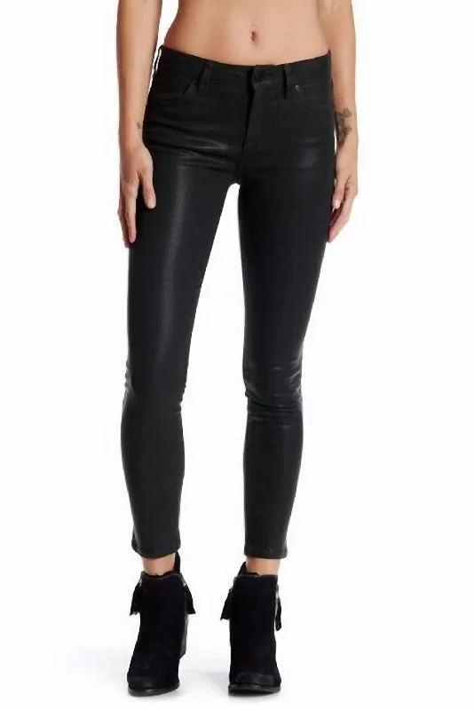 ladies' skinny fit ankle jeans -Coated Mid-Rise Skinny Ankle Jeans In Black