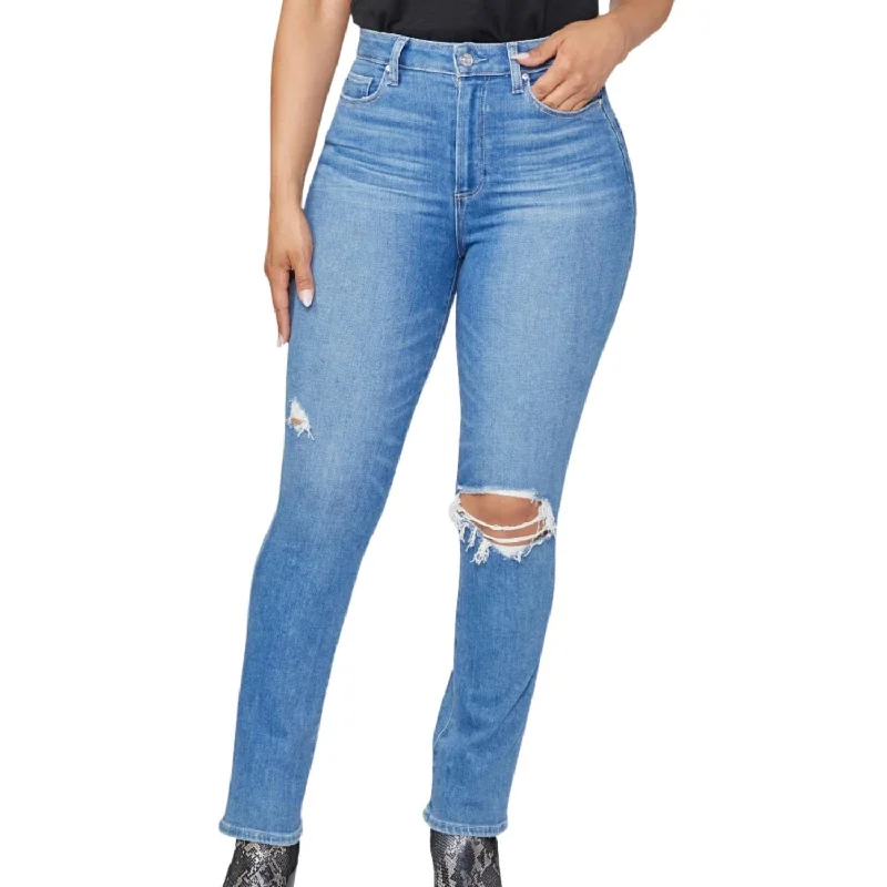 women's blue denim bell-bottoms -Accent Straight Leg Jeans In Heartbreaker Destructed