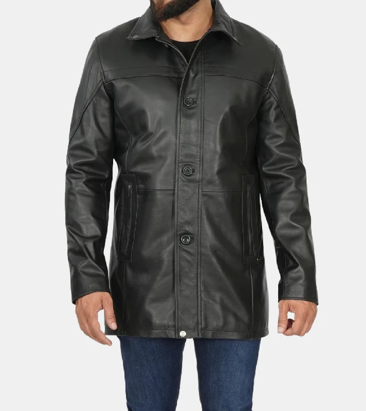 women's outdoor fleece jacket -Corbin Men's Black Waxed Leather Coat