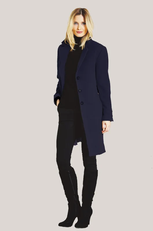 cropped faux leather jacket for women -MADISON Wool & Cashmere Coat with Notch Collar 3731