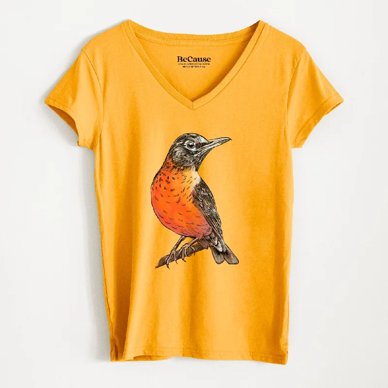 ladies' casual tunic top -Vibrant American Robin - Turdus migratorius - Women's 100% Recycled V-neck