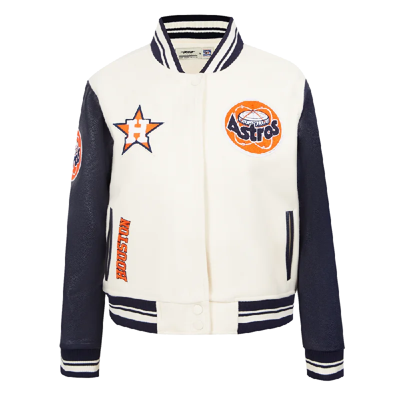 sleek minimalist coat for women -MLB HOUSTON ASTROS RETRO CLASSIC WOMEN'S RIB WOOL VARSITY JACKET (EGGSHELL/ MIDNIGHT NAVY)