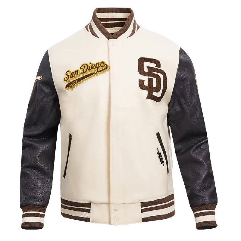 versatile casual coat for women -MLB PITTSBURGH PIRATES RETRO CLASSIC WOMEN'S RIB WOOL VARSITY JACKET (EGGSHELL/ BLACK)