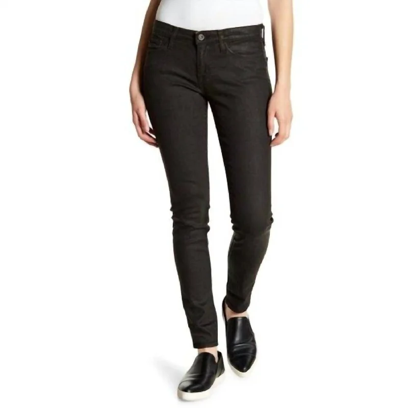 women's cuffed skinny jeans -Alex Coated Skinny Jeans In Black