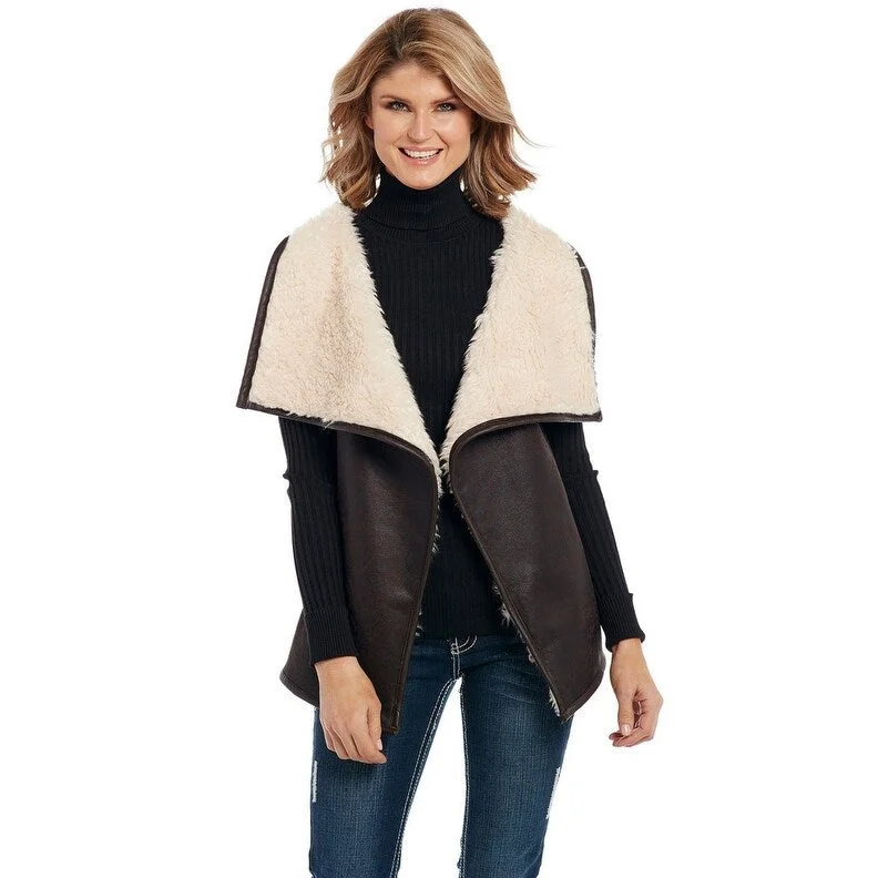 stylish knitted jacket for women -Cripple Creek Western Vest Womens Shearling Trim Pinecone CW8750