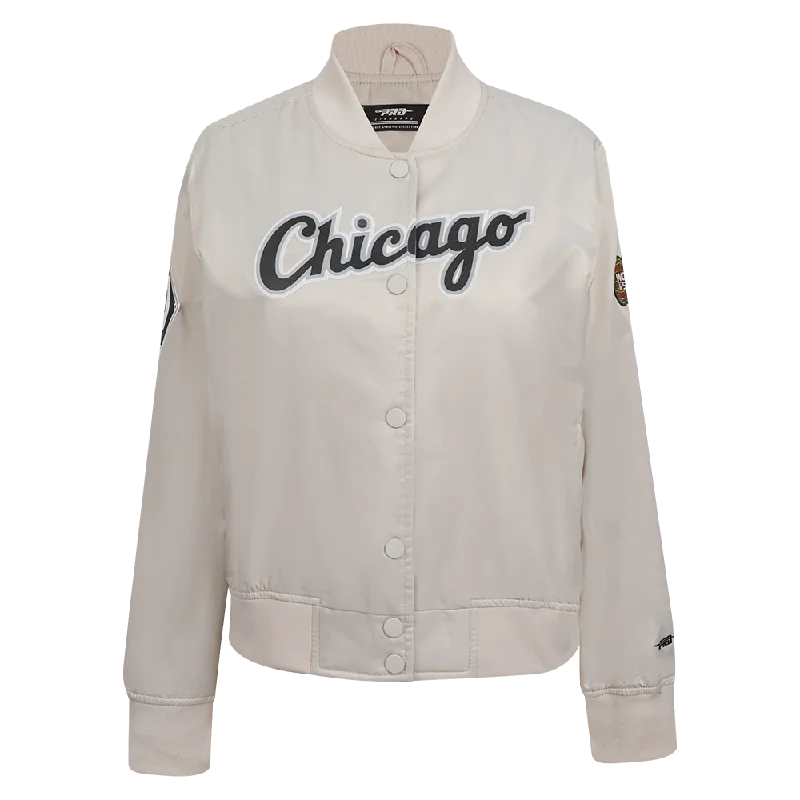 stylish fleece-lined coat for women -MLB CHICAGO WHITE SOX CLASSIC WOMEN'S SATIN JACKET (SILVER)