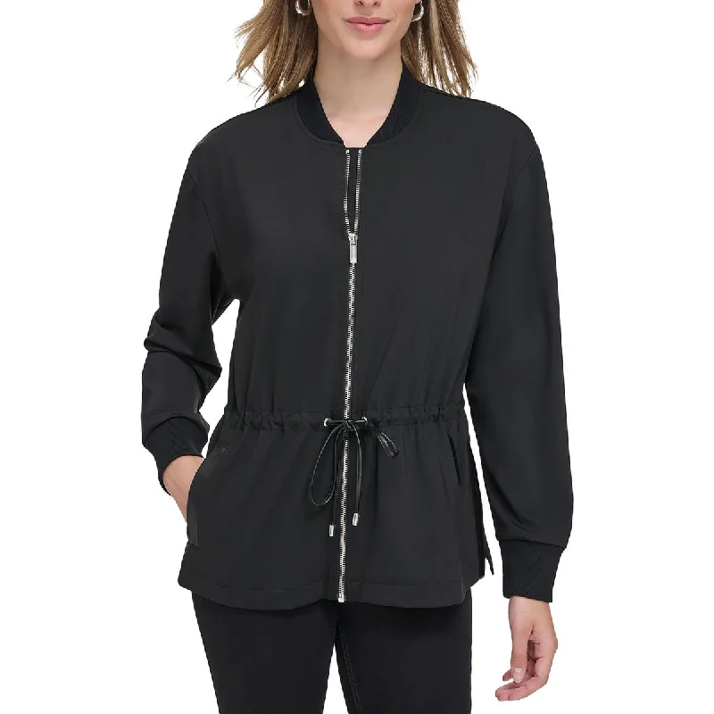 lightweight quilted jacket for women -Calvin Klein Womens Drawstring Collarless Shirt Jacket