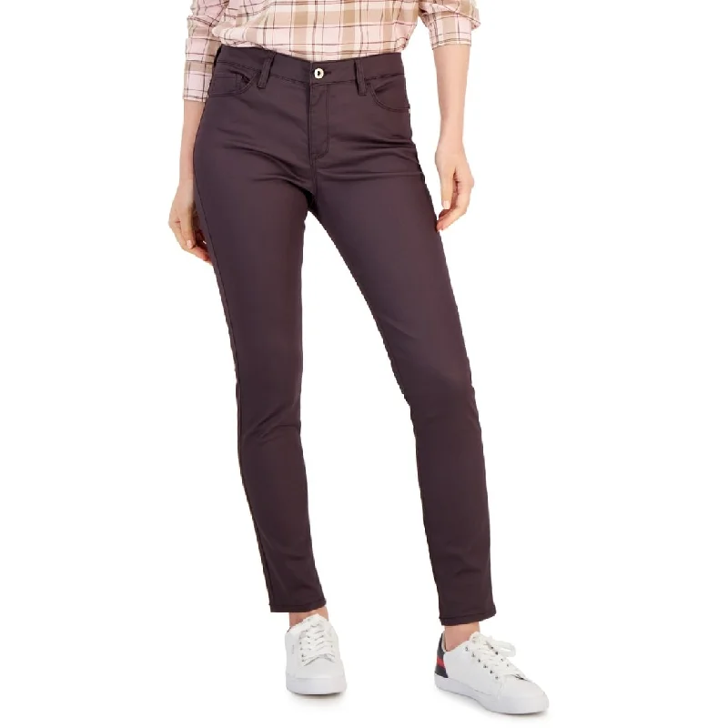 trendy cargo jeans for women -Tommy Hilfiger Women's Coated Skinny Ankle Jeans Purple