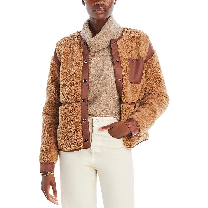 cozy oversized wrap coat for women -Veronica Beard Womens Surrey Sherpa Cropped Faux Fur Coat