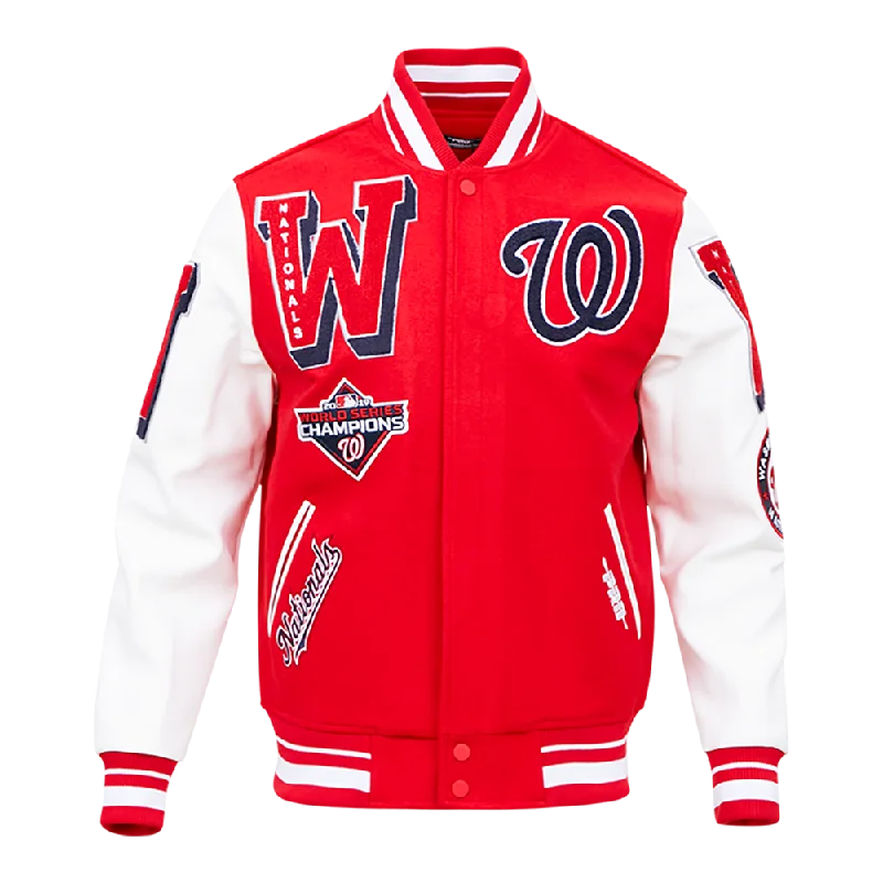 women's lightweight cargo jacket -MLB WASHINGTON NATIONALS MASH UP LOGO VARSITY JACKET (RED / WHITE)