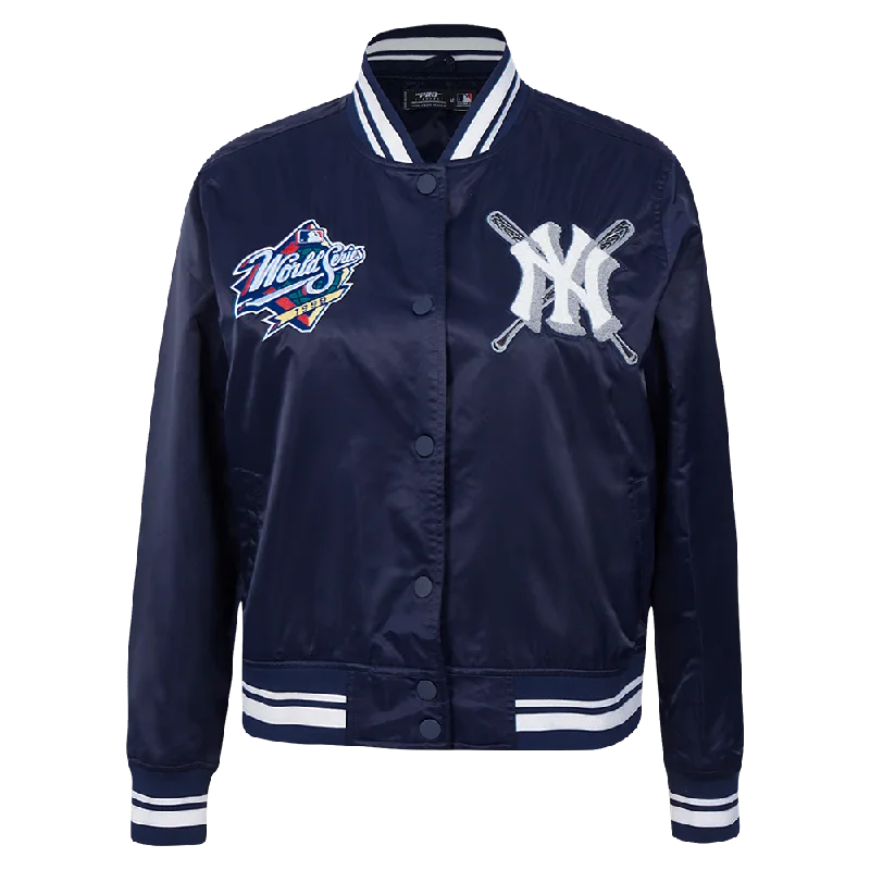 ladies' sporty windbreaker -MLB NEW YORK YANKEES MASHUP WOMEN'S RIB SATIN JACKET (MIDNIGHT NAVY)