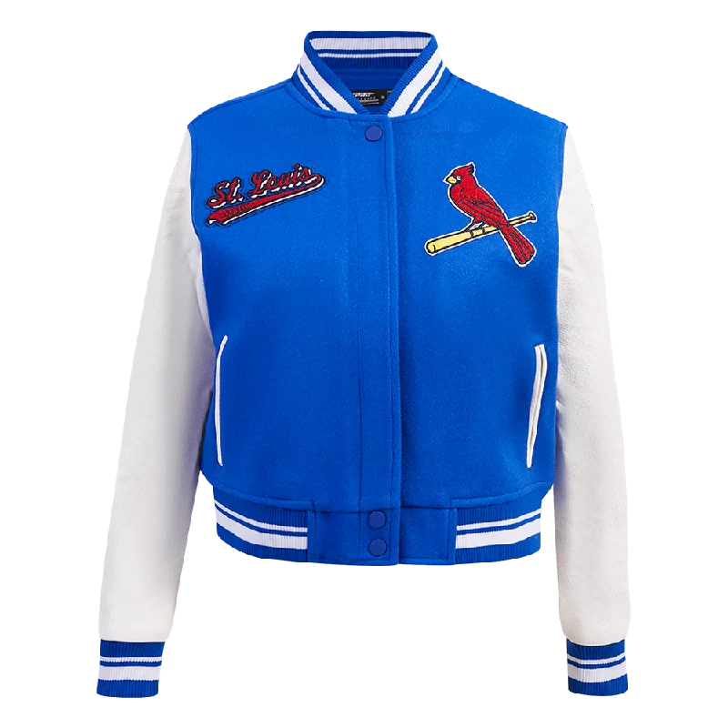 casual oversized shacket for women -MLB ST. LOUIS CARDINALS SCRIPT TAIL WOMEN'S WOOL VARSITY JACKET (ROYAL BLUE/WHITE)