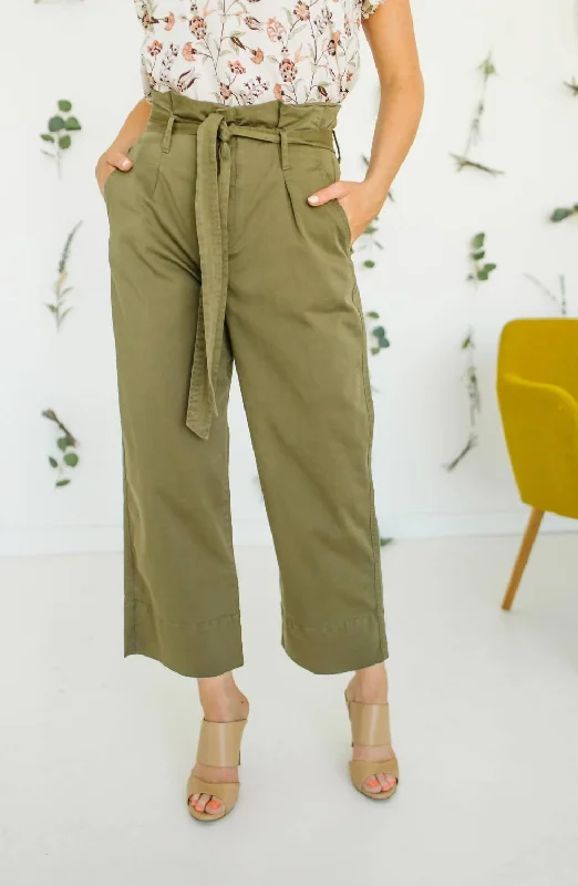 women's ripped high-waisted denim -Katie Paperbag Pant In Olive