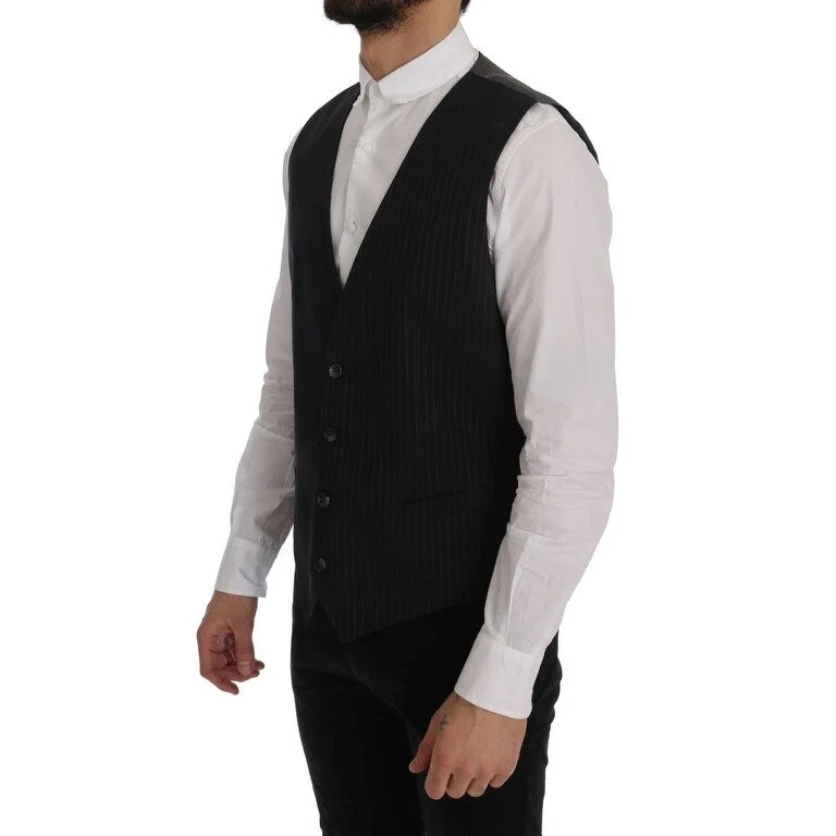 women's classic pea coat -Dolce & Gabbana Elegant Striped Gray Waistcoat Men's Vest