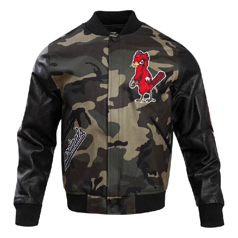 casual coats for women -MLB ST. LOUIS CARDINALS CAMO LOGO VARSITY JACKET (BLACK/CAMO)