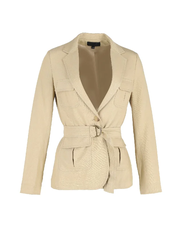 warm alpaca wool coat for ladies -Nili Lotan Belted Utility Jacket in Beige Cotton