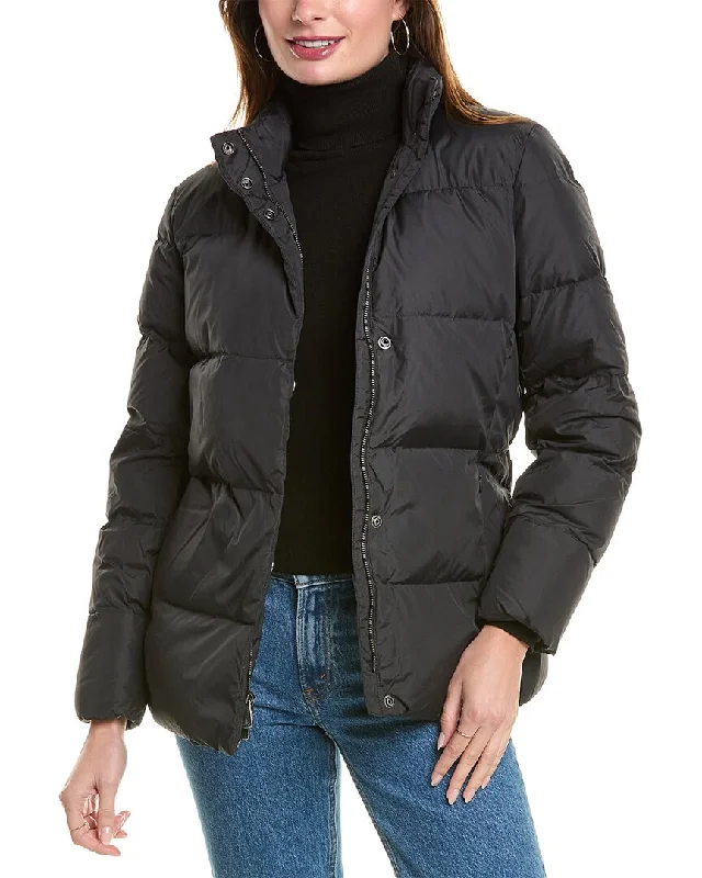 women's cropped bomber jacket -Brooks Brothers Belted Puffer Jacket