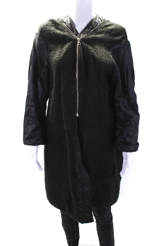 ladies' sporty windbreaker -Dries Van Noten Womens Textured Zipped Front Slit Jacket Black